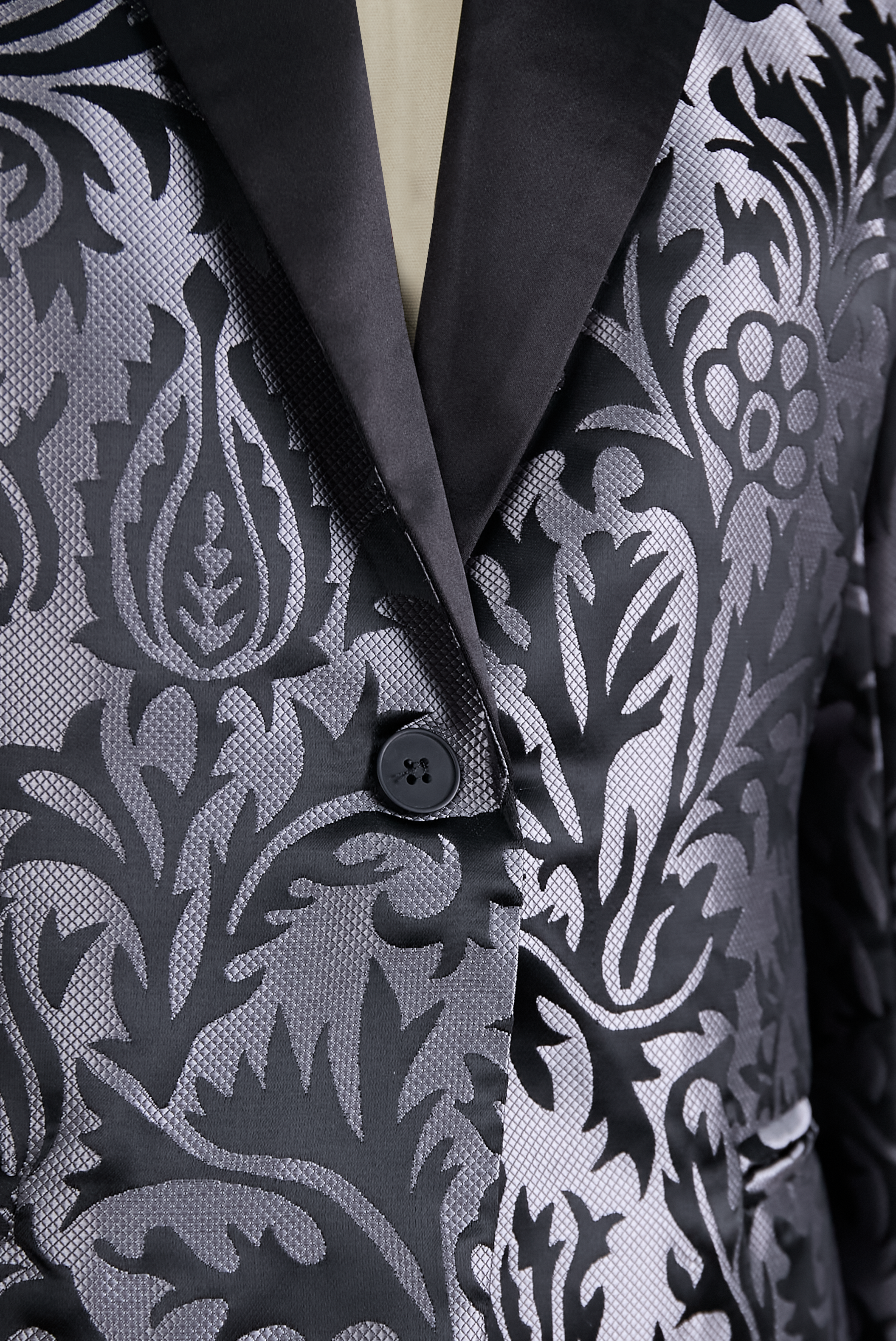 Luxury Black & Silver Floral Jacquard Tailored Blazer - Blazer
