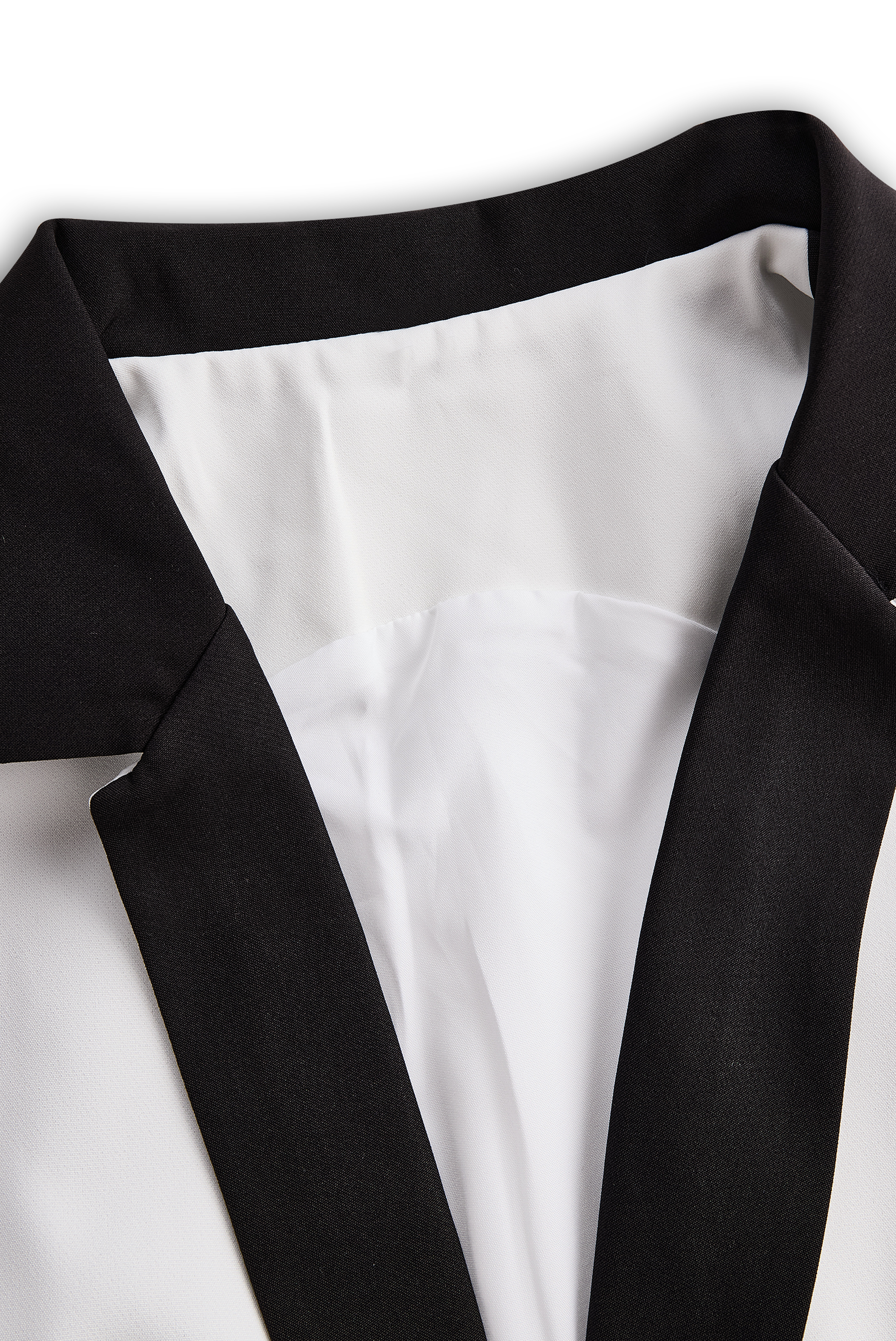 Sleek White Jumpsuit with Black Lapel & Dual Buttons - Jumpsuit