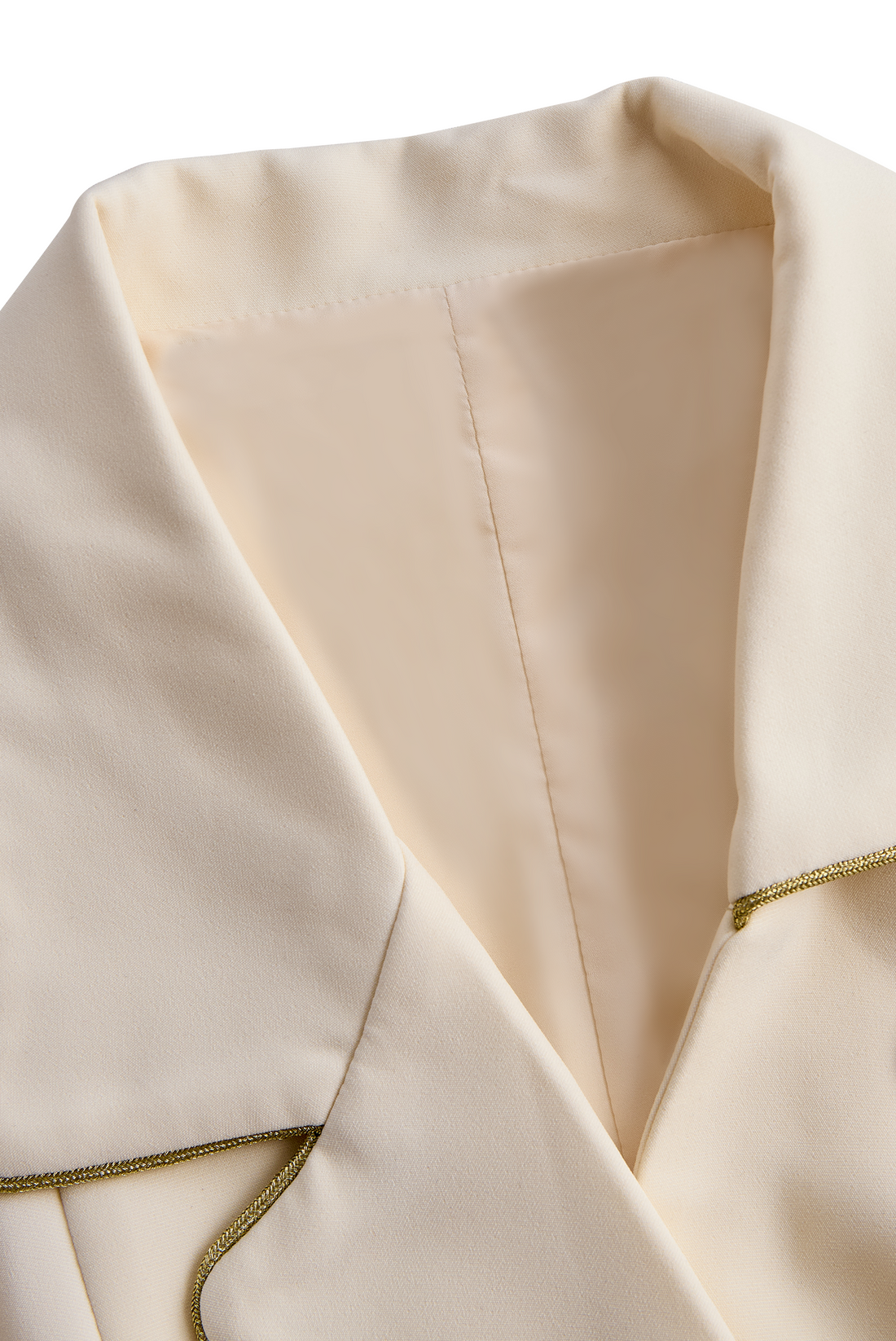 Tailored White Sleeveless Blazer With Gold Trim - Romper