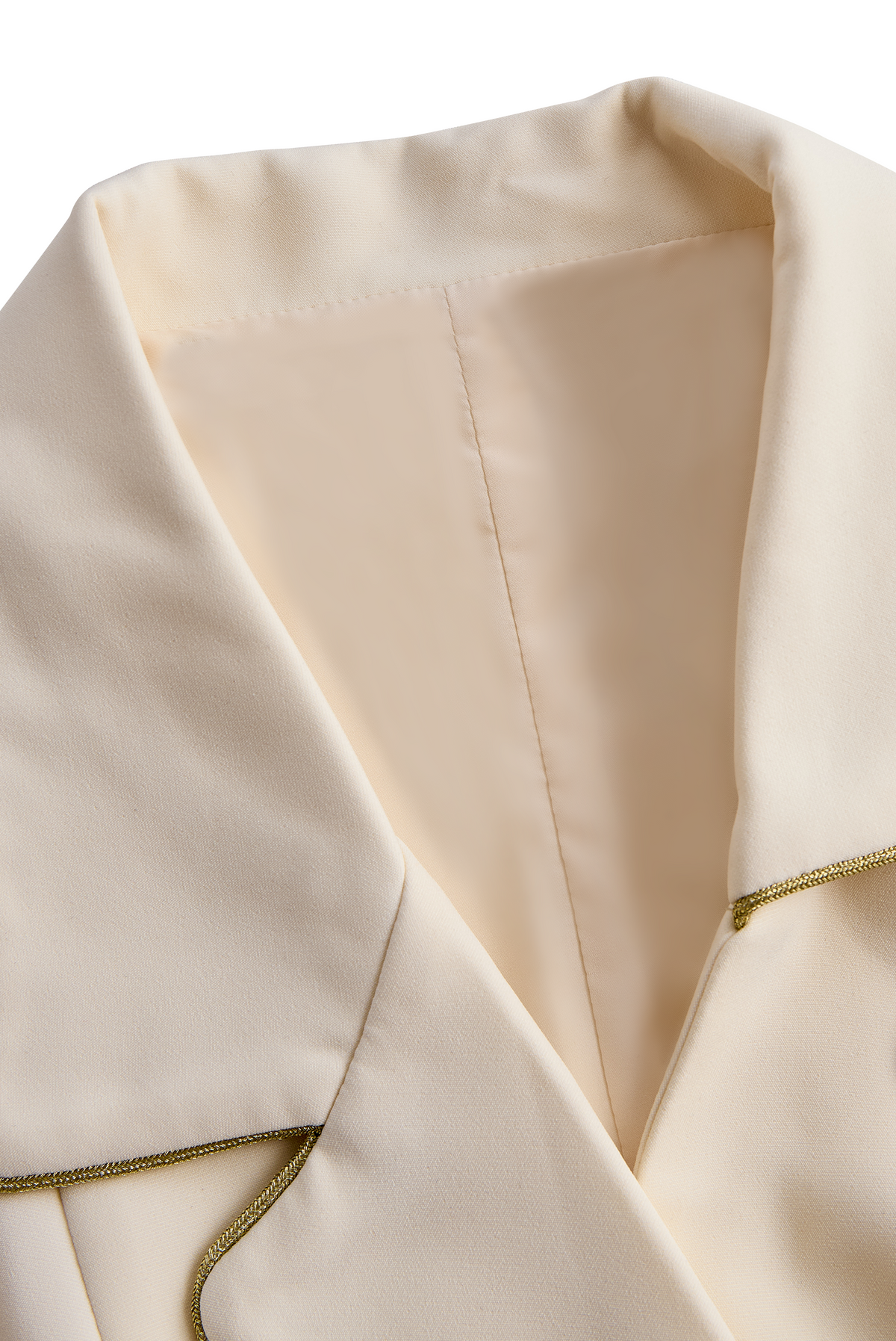 Tailored White Sleeveless Blazer With Gold Trim - Romper