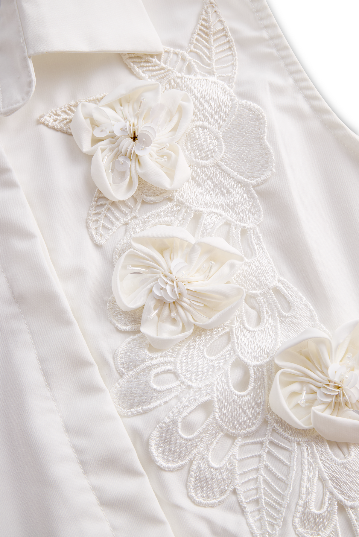 Sleeveless 3D Floral Appliqué Summer Top - T-Shirt