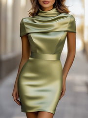Olive Green Satin Sleeveless Two-Piece - Mini Dress