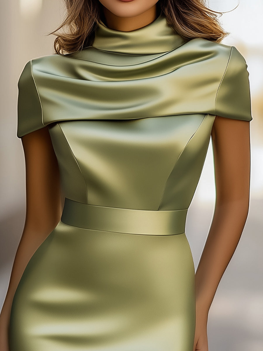 Olive Green Satin Sleeveless Two-Piece - Mini Dress