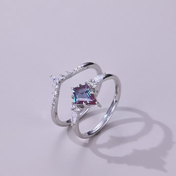 Gorgeous 2 Pcs Alexandrite Ring Set Carly Jewelry