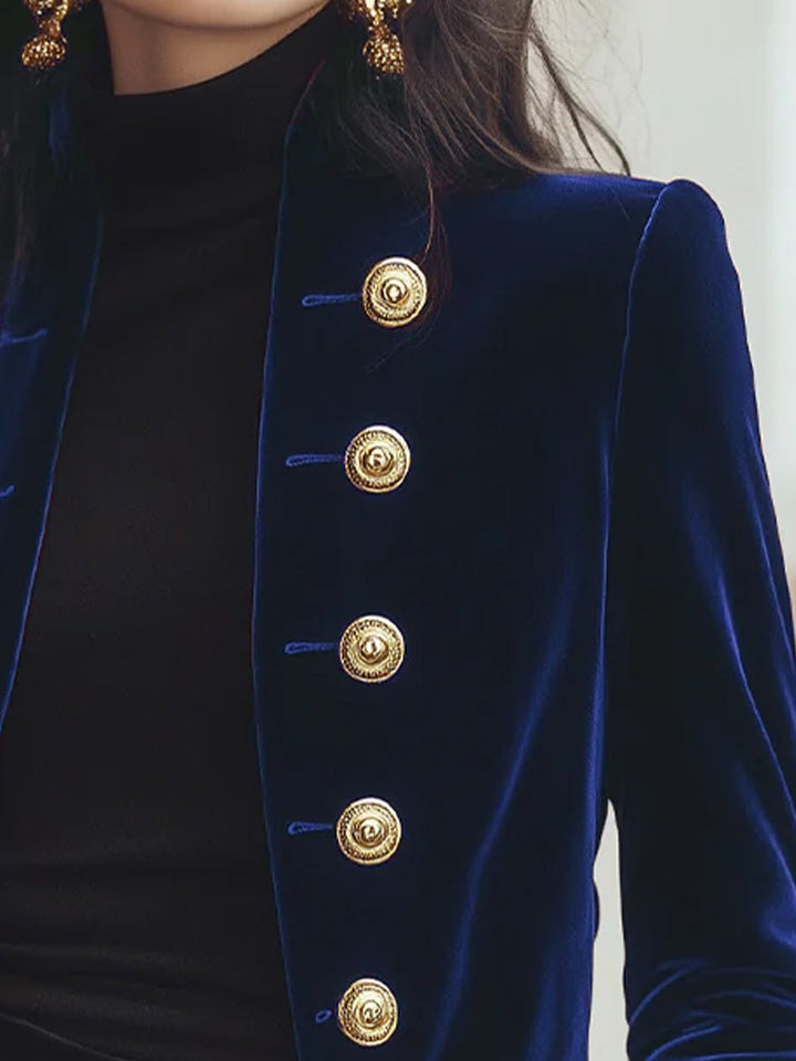 Chic Velvet Jacket with Bold Gold Accents HWT