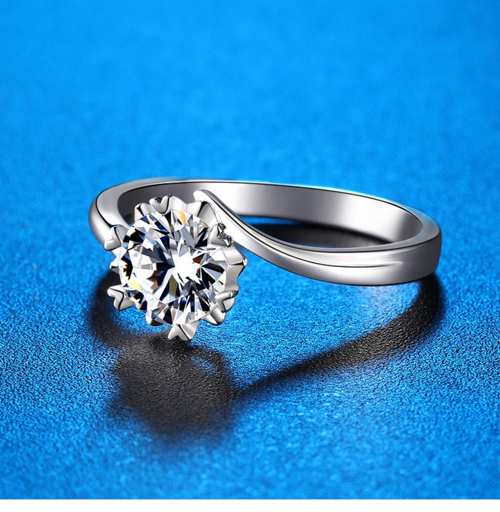 1/2 Carat D Color Snowflake Shape Bypass Shank Moissanite Sterling Silver Engagement Ring Shineofdiamond