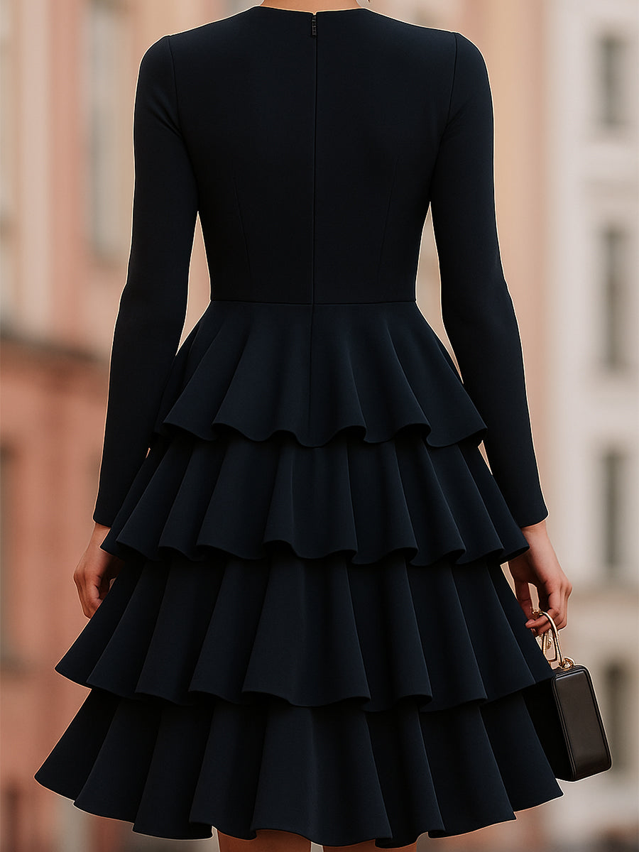 Ruffled Tiered Black Party Dress - Mini Dress