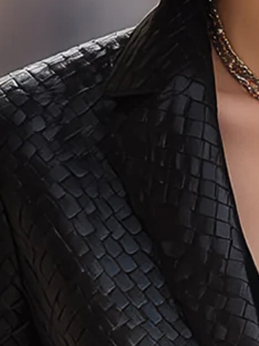 Black Woven Leather Tailored Fit - Blazer