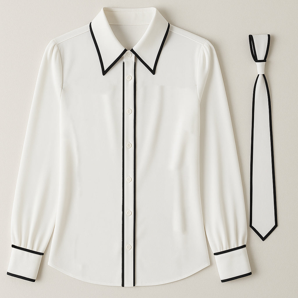 Women's Chic Contrast-Trim Tie-Neck Bow - Blouse