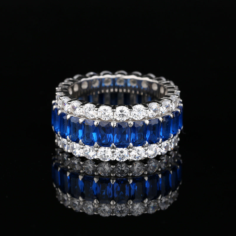 Vintage Eternity Three Row Wedding Band In Sterling Silver shine of diamond