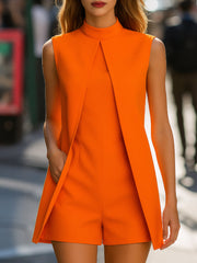 Structured Mandarin Orange Cape Romper - Playsuit