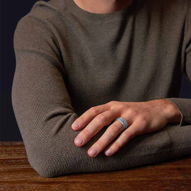 Round Cut Pave Set Rope Wedding Band For Men in Sterling Silver Shineofidamond