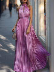 Pink Pleated Flowy Maxi Dress - Maxi Dress