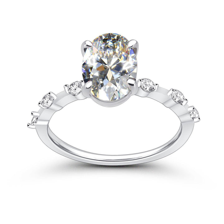 Oval Cut Engagement Ring with Side Stone in Sterling Silver Shineofidamond