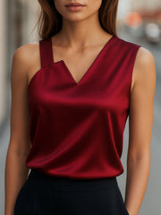Sleek Satin Asymmetrical Neckline - Blouse