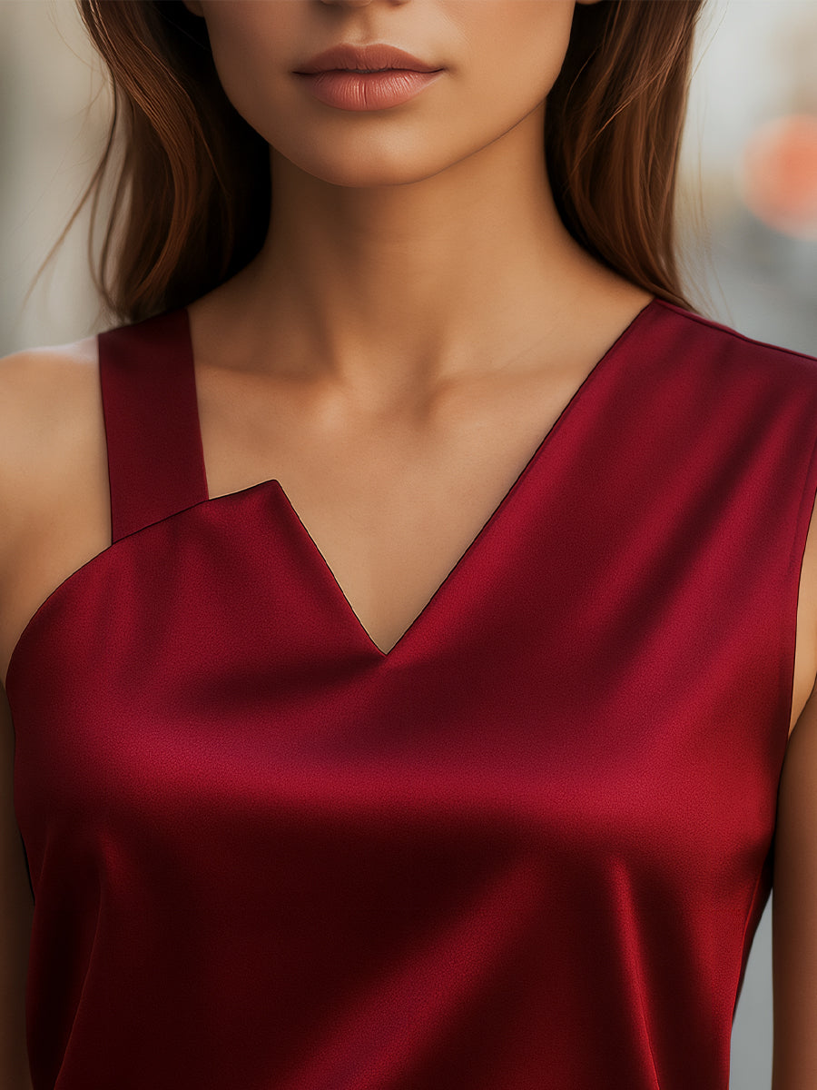 Sleek Satin Asymmetrical Neckline - Blouse