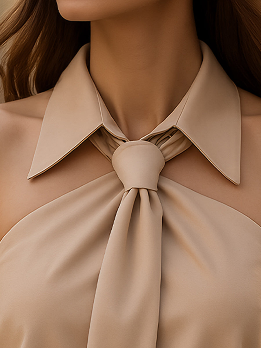Chic Sleeveless Halter with Neck Tie Detail - Halter Blouse
