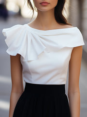Chic Asymmetric Ruffle Boat Neck - Blouse