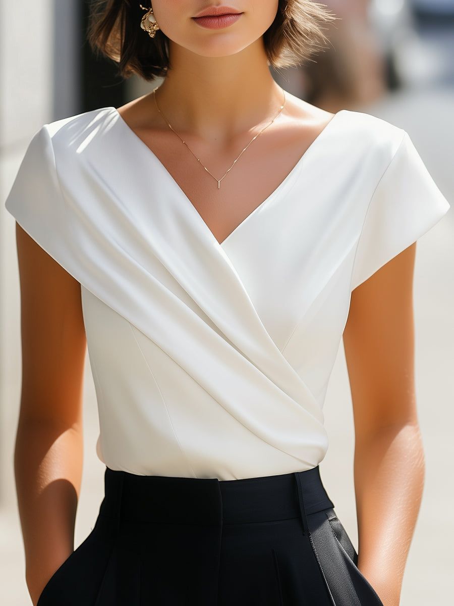 Elegant Pleated V-Neck Sleeveless Top - Blouse