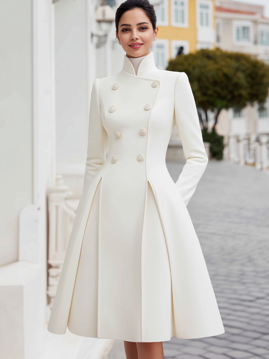 Elegant Double-Breasted Flared A-Line Women's Coat Dress - Coat Dress