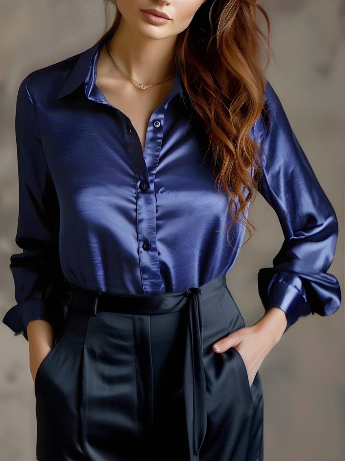 Elegant Black Satin Long-Sleeve Top - Blouse