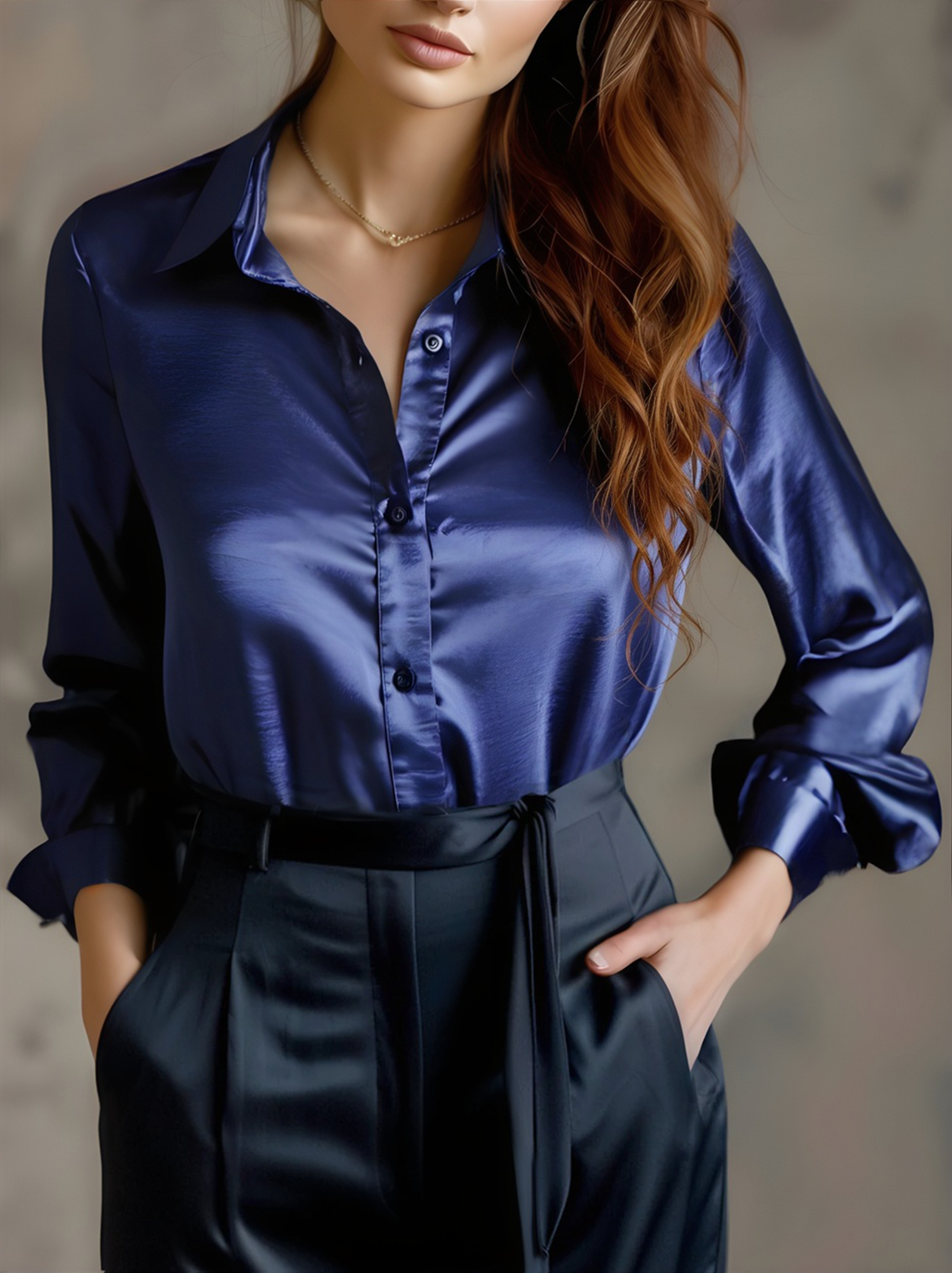 Elegant Black Satin Long-Sleeve Top - Blouse