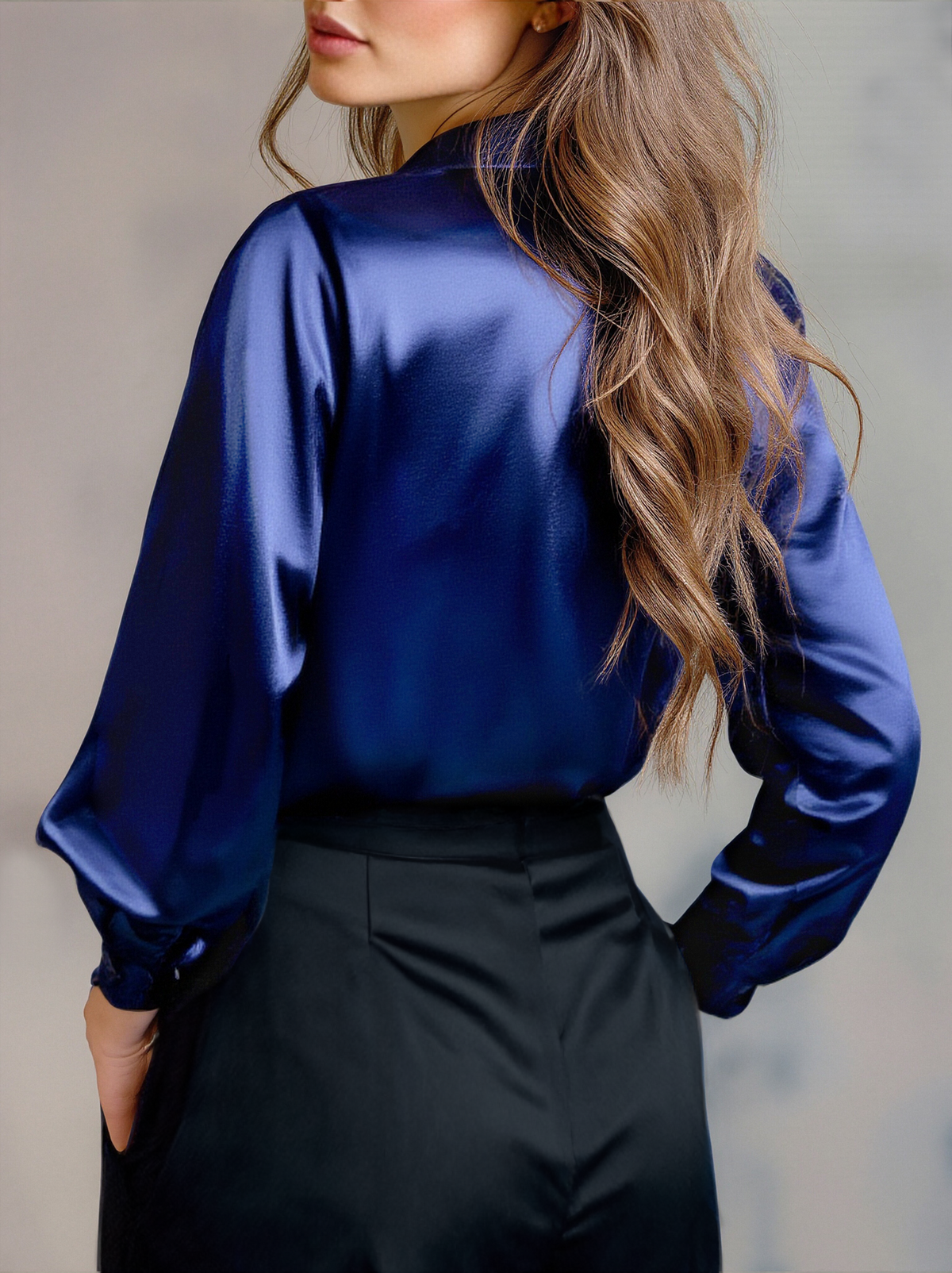 Elegant Black Satin Long-Sleeve Top - Blouse