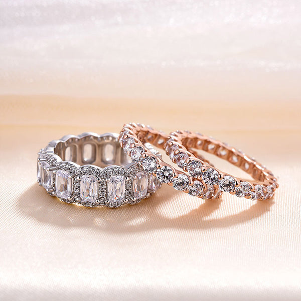 Stunning 3PCS Two Tone Cushion Cut Sterling Silver Wedding Band Set Shineofdiamond