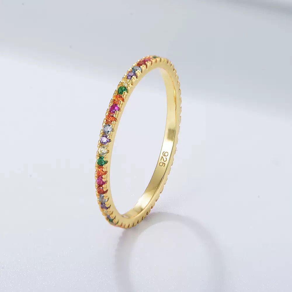 Rainbow Eternity Multicolor Stacking Ring Wedding Band shine of diamond