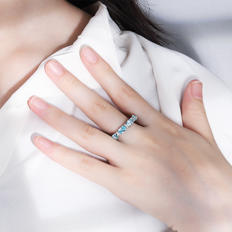 Oval Cut Eternity Sterling Silver Wedding Band shine of diamond