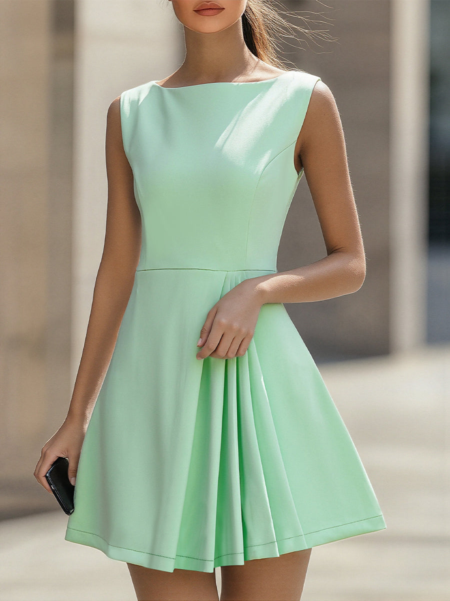 Elegant Pleated A-Line Party Skater - Mini Dress