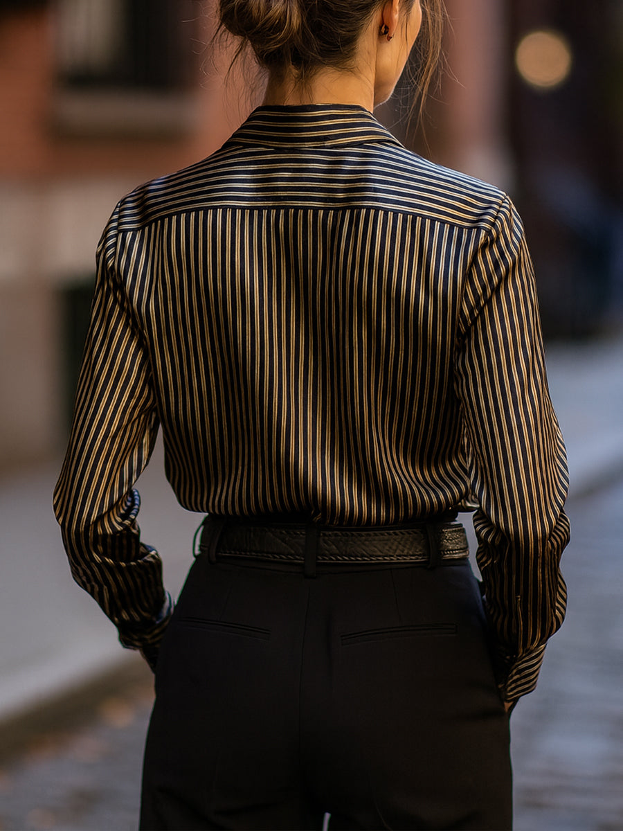 Women's Metallic-Stripe Satin - Blouse