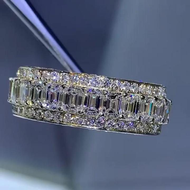 Handmade Sparkle Emerald Cut Sterling Silver Wedding Band Shineofidamond