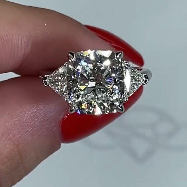 Three Stone Cushion Cut 4 Prong Engagement Ring Shineofdiamond