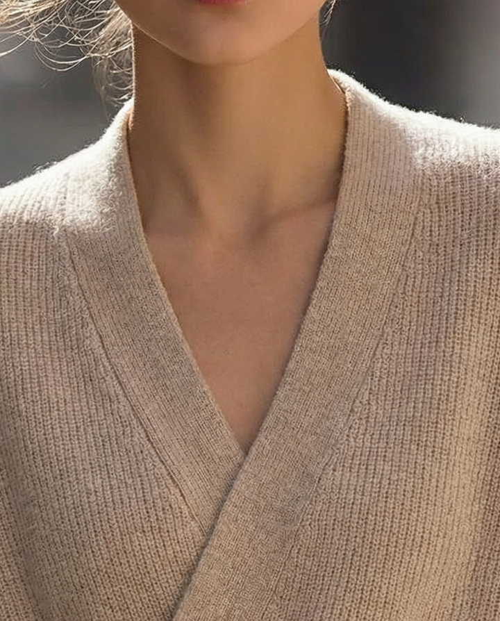 Taupe Draped Wrap Knit Top - Sweater