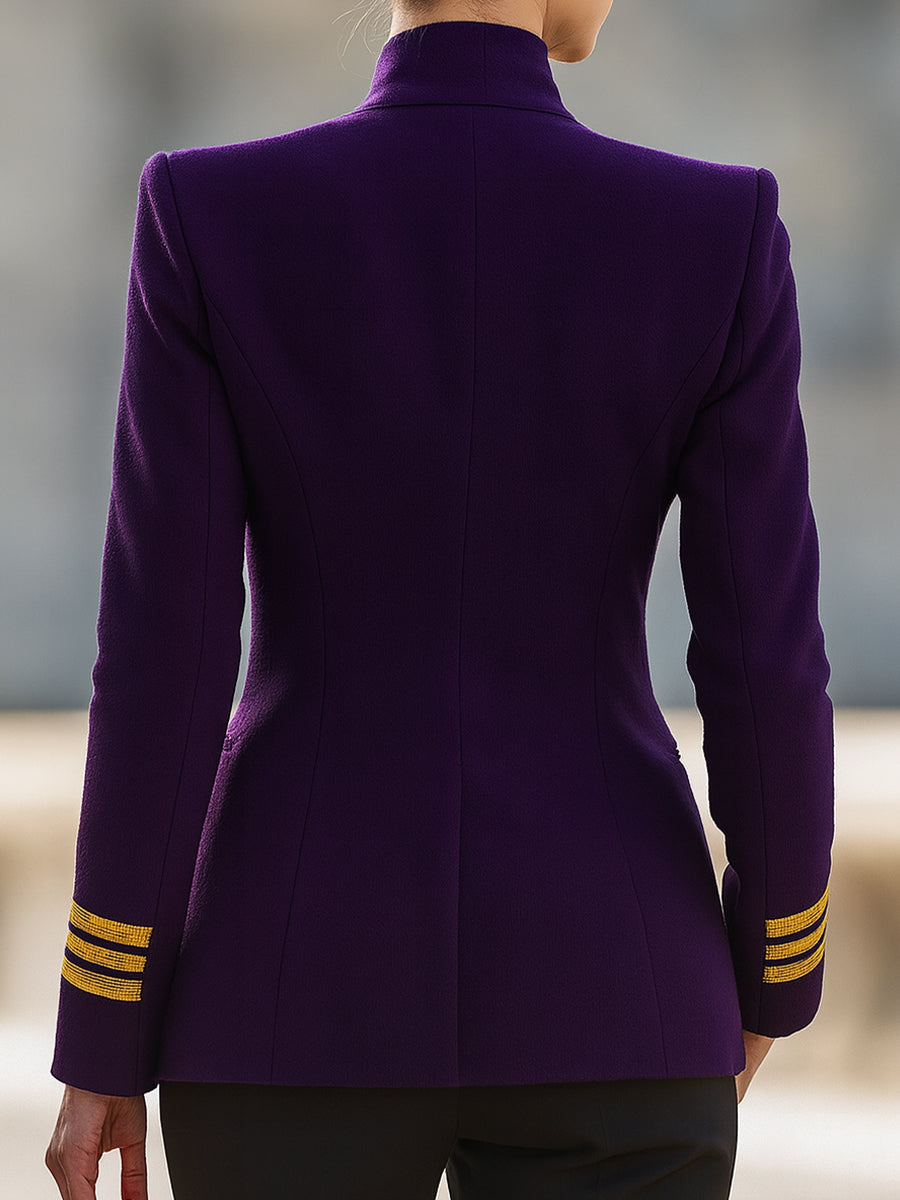 Purple Double-Breasted Military-Inspired Tailored Fit - Blazer