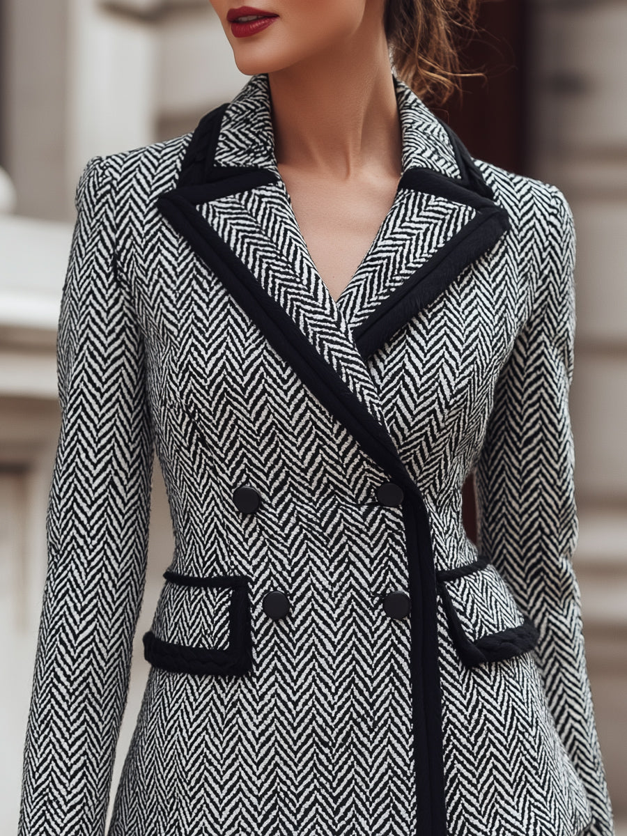 Herringbone Wool-Blend Contrast Trim - Blazer