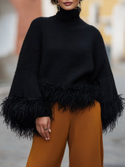 Feather-Trim Turtleneck Knit - Sweater