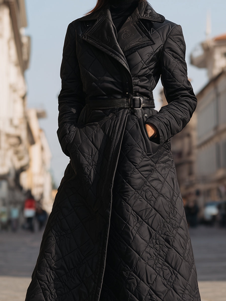 Quilted Longline Belted Winter Coat - Coat