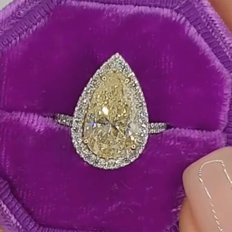 3.0ct Halo Yellow Pear Cut Sterling Silver Engagement Ring Shineofidamond