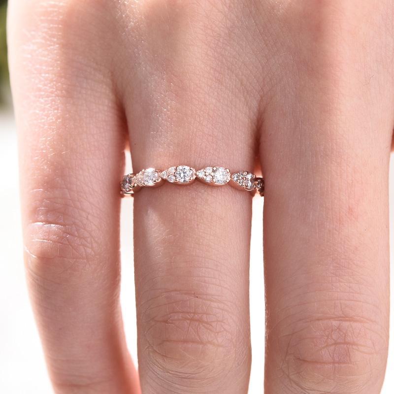 Rose Golden Tone Half Eternity Stackable Wedding Band Shineofidamond