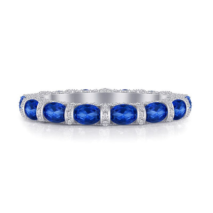 Oval Cut Cornflower Sapphire Gem Eternity Wedding Band Shineofidamond