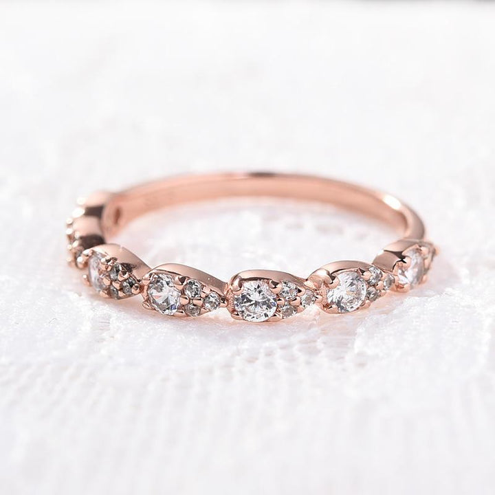 Rose Golden Tone Half Eternity Stackable Wedding Band Shineofidamond