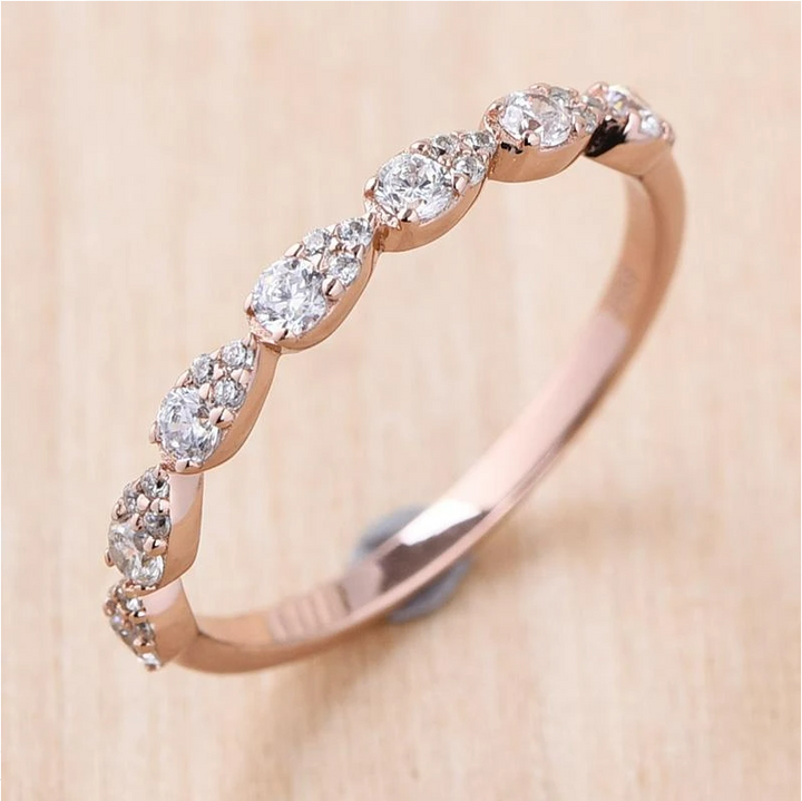 Rose Golden Tone Half Eternity Stackable Wedding Band Shineofidamond