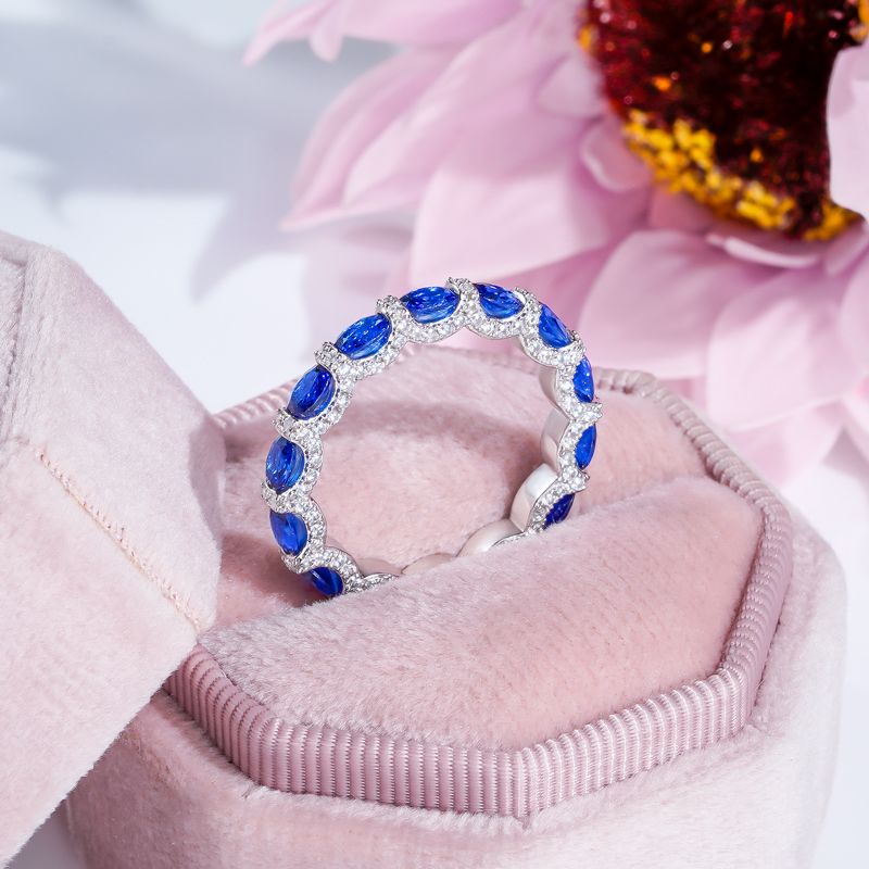 Oval Cut Cornflower Sapphire Gem Eternity Wedding Band Shineofidamond