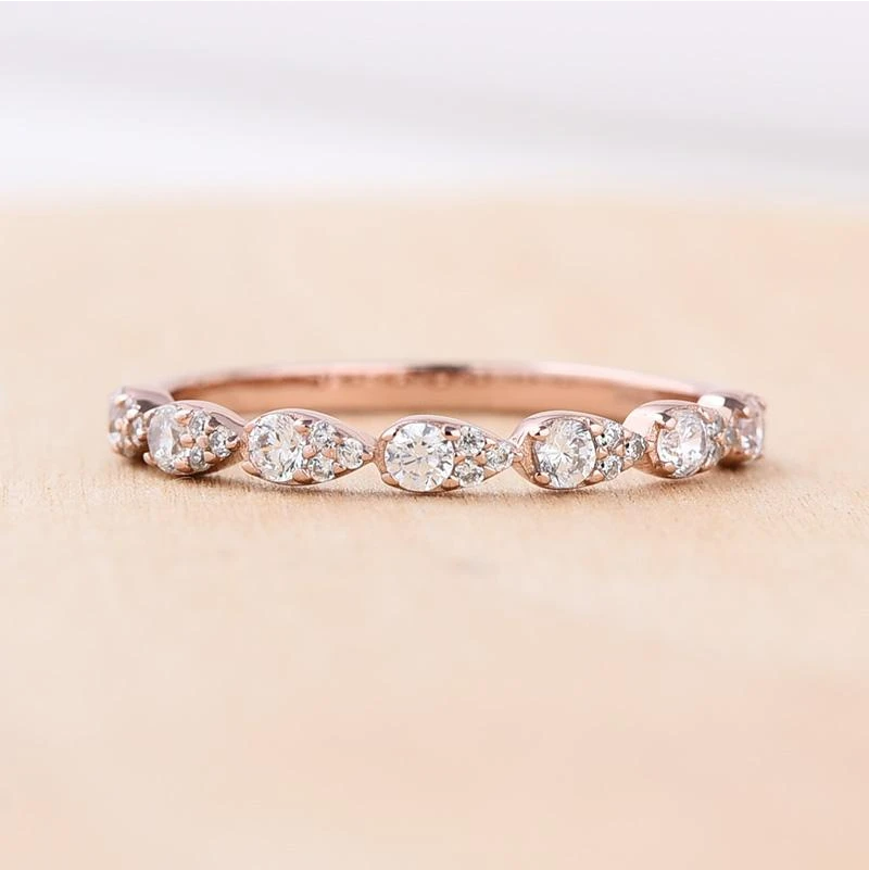 Rose Golden Tone Half Eternity Stackable Wedding Band Shineofidamond