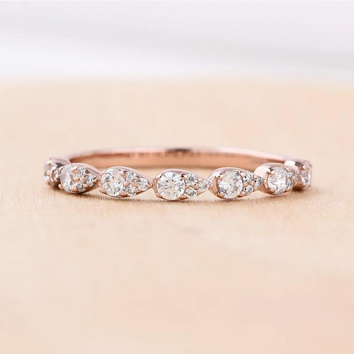 Rose Golden Tone Half Eternity Stackable Wedding Band Shineofidamond