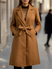 Classic Camel Wool Belted Silhouette - Trench Coat