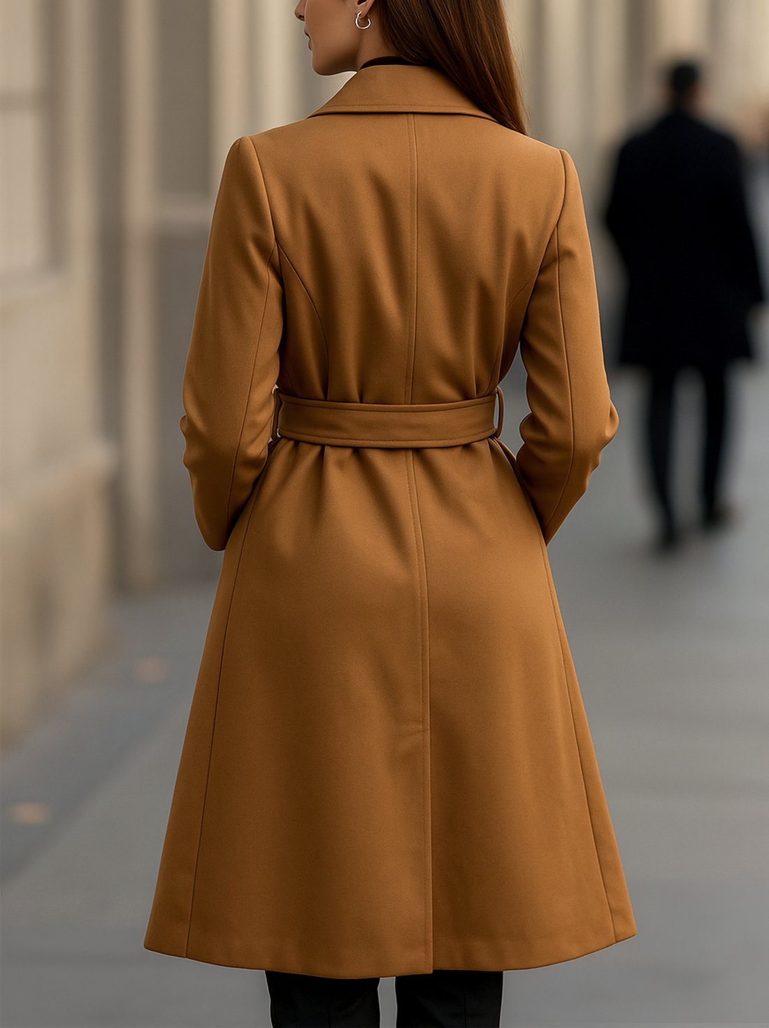 Classic Camel Wool Belted Silhouette - Trench Coat