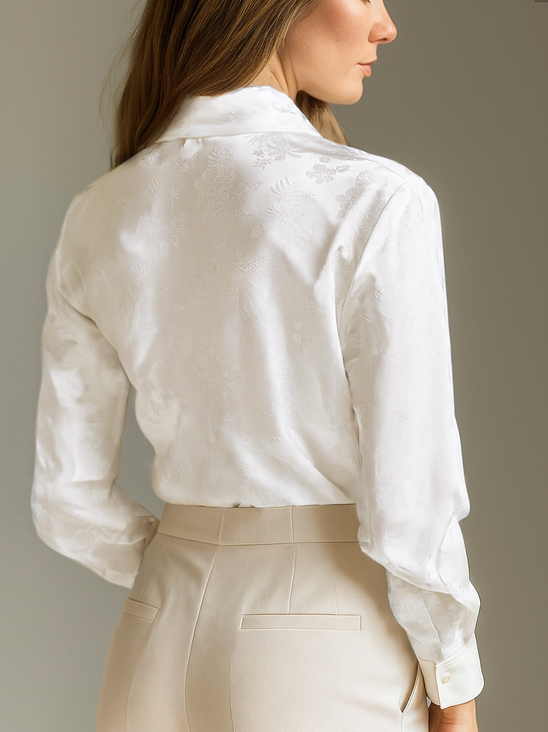 Elegant Ivory Satin Jacquard - Women's Shirt